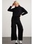 Kemberly Kadın Kapüşonlu Relaxed Kalıp Basic Siyah Sweatshirt 3