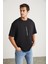 Harald Erkek Bisiklet Yaka %100 Pamuk Baskı Detaylı Siyah T-shirt 5
