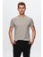 Slim Fit Gri Düz Kabartma Baskılı T-Shirt 1