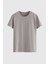 Slim Fit Gri Düz Kabartma Baskılı T-Shirt 5