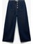 Normal Paça Düğmeli Yüksek Bel Pamuklu Geniş Paça Crop Jean Pantolon - Wide Leg Jeans 1