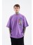 Erkek Splater Look Colored Embroidered Oversize Mor Tişört 4