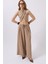 Düşük Bel Oversize Keten Vizon Pantolon 2