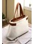 Kadın Keten Dokuma Vizon Tote Bag. El ve Omuz Çantası. RY425 4