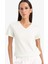 Slim Fit Dar Kesim V Yaka Basic Düz Ribana Kısa Kollu Tişört I1080AZ25SP 1
