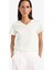 Slim Fit Dar Kesim V Yaka Basic Düz Ribana Kısa Kollu Tişört I1080AZ25SP 4