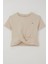 Kız Çocuk Tişört Armalı Göbek Kısmı Dekolte Detaylı 9-16 Yaş, Bej 1