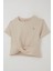Kız Çocuk Tişört Armalı Göbek Kısmı Dekolte Detaylı 9-16 Yaş, Bej 3