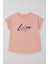 Kız Çocuk Tişört Sevgi Temalı Yazı Baskılı Simli 9-14 Yaş, Somon 1