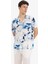 Modern Fit Polo Yaka Desenli Keten Görünümlü Yazlık Kısa Kollu Gömlek E1206AX25SM 4
