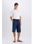 Long Fit File Astarlı Uzun Boy Kargo Cep Deniz Şortu E0905AX25HS 2