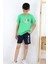 Erkek Çocuk Şortlu Takım Yazı Baskılı Cepli 8-14 Yaş, Yeşil 2