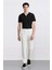 %100 Pamuk Keten Görünümlü Pantolon Beli Lastikli Slim Fit Dar Kesim Cepli Düz Paça D2671AX25SM 2
