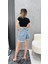Glow Taş Işlemeli Kalp Detaylı Yarım Kollu Crop Triko Tişört 5