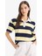 Loose Fit Polo Yaka Çizgili Kısa Kollu Tişört E6602AX25SP 4