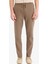 %100 Pamuk Keten Görünümlü Pantolon Beli Lastikli Slim Fit Dar Kesim Cepli Düz Paça D2671AX25SM 1