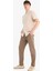 %100 Pamuk Keten Görünümlü Pantolon Beli Lastikli Slim Fit Dar Kesim Cepli Düz Paça D2671AX25SM 2
