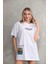 Unisex Bisiklet Yaka Baskılı Oversize T-Shirt - Beyaz 7