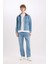 %100 Pamuk Slim Fit Dar Kesim Kontrast Yakalı Mevsimlik Baharlık Denim Ceket E6533AX25SP 4