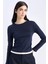 Slim Fit Dar Kesim Bisiklet Yaka Ribana Uzun Kollu Tişört E6548AX25SP 2