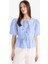 Regular Fit Bisiklet Yaka Çizgili Önden Bağlamalı Poplin Kısa Kollu Bluz E2670AX25SP 4