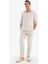 %100 Pamuk Keten Görünümlü Pantolon Beli Lastikli Slim Fit Dar Kesim Cepli Düz Paça D2671AX25SM 2