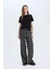 Wide Leg Kumaş Pijama Pantolon Geniş Bol Paça Kareli Normal Bel Lastikli Cepli D9548AX25SP 4