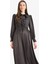 Regular Fit Fiyonk Yaka Saten Uzun Kollu Midi Elbise F0819AX25SP 3
