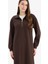 Loose Fit Fermuarlı Polo Yaka Selanik Kumaş Basic Düz Uzun Kollu Midi Elbise F1640AX25SP 3
