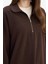 Loose Fit Fermuarlı Polo Yaka Selanik Kumaş Basic Düz Uzun Kollu Midi Elbise F1640AX25SP 4