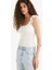 Fitted V Yaka Crop Dokulu Beyaz Askılı Bluz F6392AX25HS 3