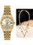 Zirkon Taşlı Takvimli Kadın Kol Saati+Çelik Kolye Hediye Seti 1
