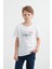 %100 Pamuk Önü ve Arkası Yazı Baskılı Erkek Çocuk Tişört 1