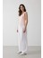 Wide Leg Çift Cepli Yüksek Bel Geniş Paça Beyaz Palazzo Pantolon F2662AX25SM 5