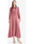 Regular Fit Fiyonk Yaka Saten Uzun Kollu Midi Elbise F0819AX25SP 1