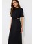 Regular Fit Bisiklet Yaka Basic Düz Bürümcük Kısa Kollu Midi Yazlık Elbise E7330AX25SM 2