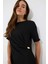 Regular Fit Bisiklet Yaka Basic Düz Bürümcük Kısa Kollu Midi Yazlık Elbise E7330AX25SM 3