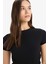 Fitted Bisiklet Yaka Basic Düz Fitilli Kaşkorse Kısa Kollu Siyah Tişört K7064AZ25SM 5