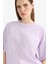 Oversize Geniş Kalıp Bisiklet Yaka Basic Düz Penye Kısa Kollu Tişört C0099AX25SP 1