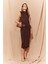 Bodycon Vücudu Saran Balikçı Yaka Basic Düz Tokalı Kolsuz Midi Abiye Elbise E8947AX25SP 2