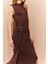 Bodycon Vücudu Saran Balikçı Yaka Basic Düz Tokalı Kolsuz Midi Abiye Elbise E8947AX25SP 4
