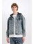 %100 Pamuk Oversize Geniş Kalıp Kapüşonlu Düğmeli Mevsimlik Baharlık Jean Ceket D0417AX25SP 3