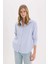 Oversize Geniş Kalıp Çizgili Oxford Uzun Kollu Gömlek D4015AX25SP 4