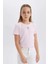 Kız Çocuk Slim Fit Dar Kesim Bisiklet Yaka Kalp Desenli Ribana Kısa Kollu Tişört E0823A825SM 5