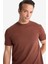Regular Fit Bisiklet Yaka Dokulu Basic Düz Kısa Kollu Twill Tişört D7912AX25SP 4