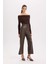 Culotte Yüksek Suni Deri Kışlık Pantolo Bel Crop Fit Crop D5251AX24AU 2