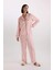 Pijama Takımı Uzun Kollu Çizgili Saten Üst Esnek Belli Uzun Alt-Fall in Love C9445AX25SP 5