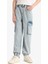 Erkek Çocuk Kargo Cepli Esnek Bantlı Jogger Paça Jean Pantolon E0246A825SM 1