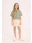 Kız Çocuk Cropped Fit Keten Kısa Kollu Gömlek D9143A825SM 4