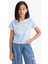 Kız Çocuk Slim Fit Dar Kesim Bisiklet Yaka Baskılı Fitilli Kaşkorse Kısa Kollu Tişört D8542A825SM 4